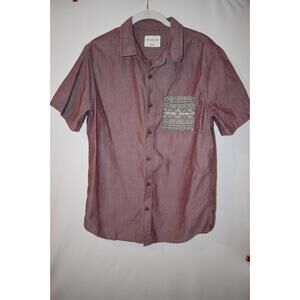 On The Byas Short Sleeve Button Up Shirt Men's Medium Burgundy,‎ Pattern Pocket
